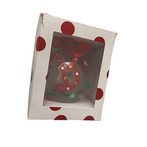 Christmas Glass Ornament Clear Red Christmas Bow Letter "B" Old Time Pottery NEW